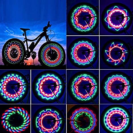 Le luci a LED con Raggi di Bicicletta 3D Illuminano Le Strade con luci fantasiose per Ruote da Bici LED Colorate Ruote per Bici Colorate Light Black